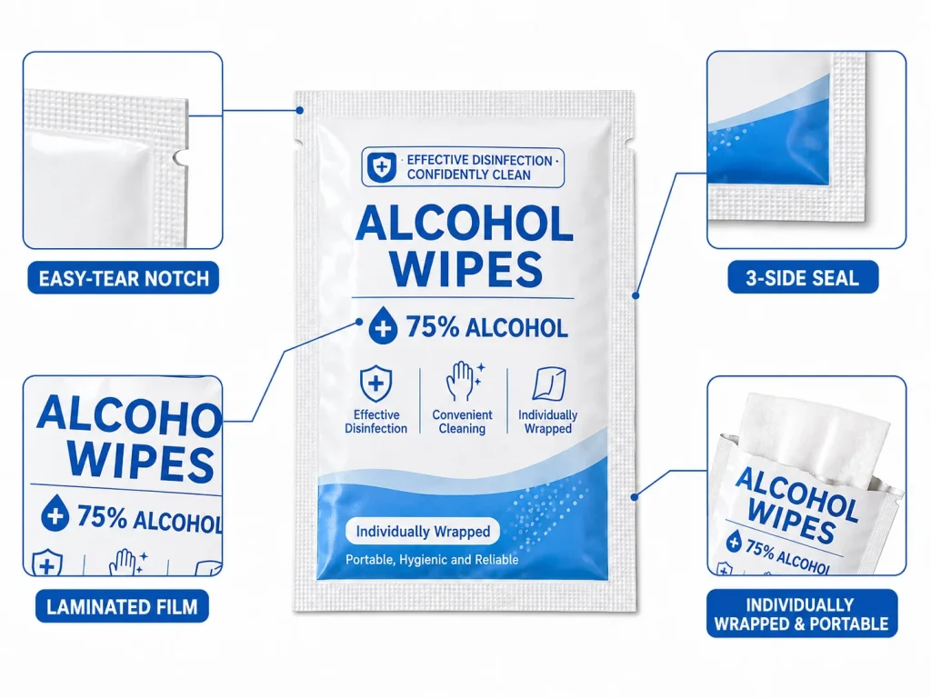 三边封袋：酒精湿巾包装特点