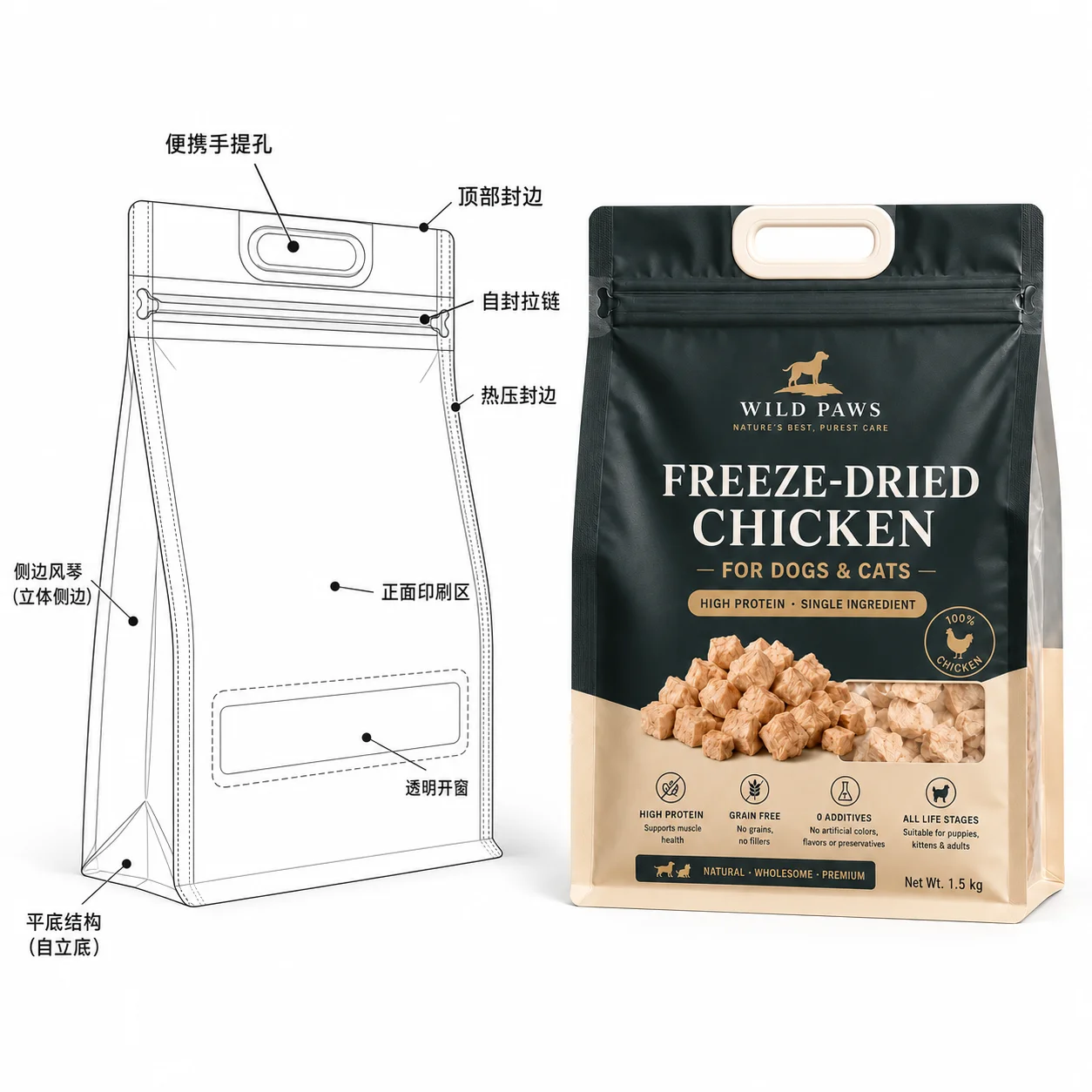 宠物冻干包装 结构线稿
