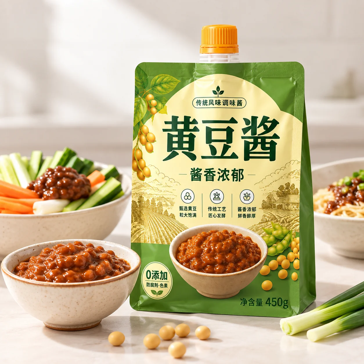 黄豆酱包装袋 蘸酱与烹饪场景展示
