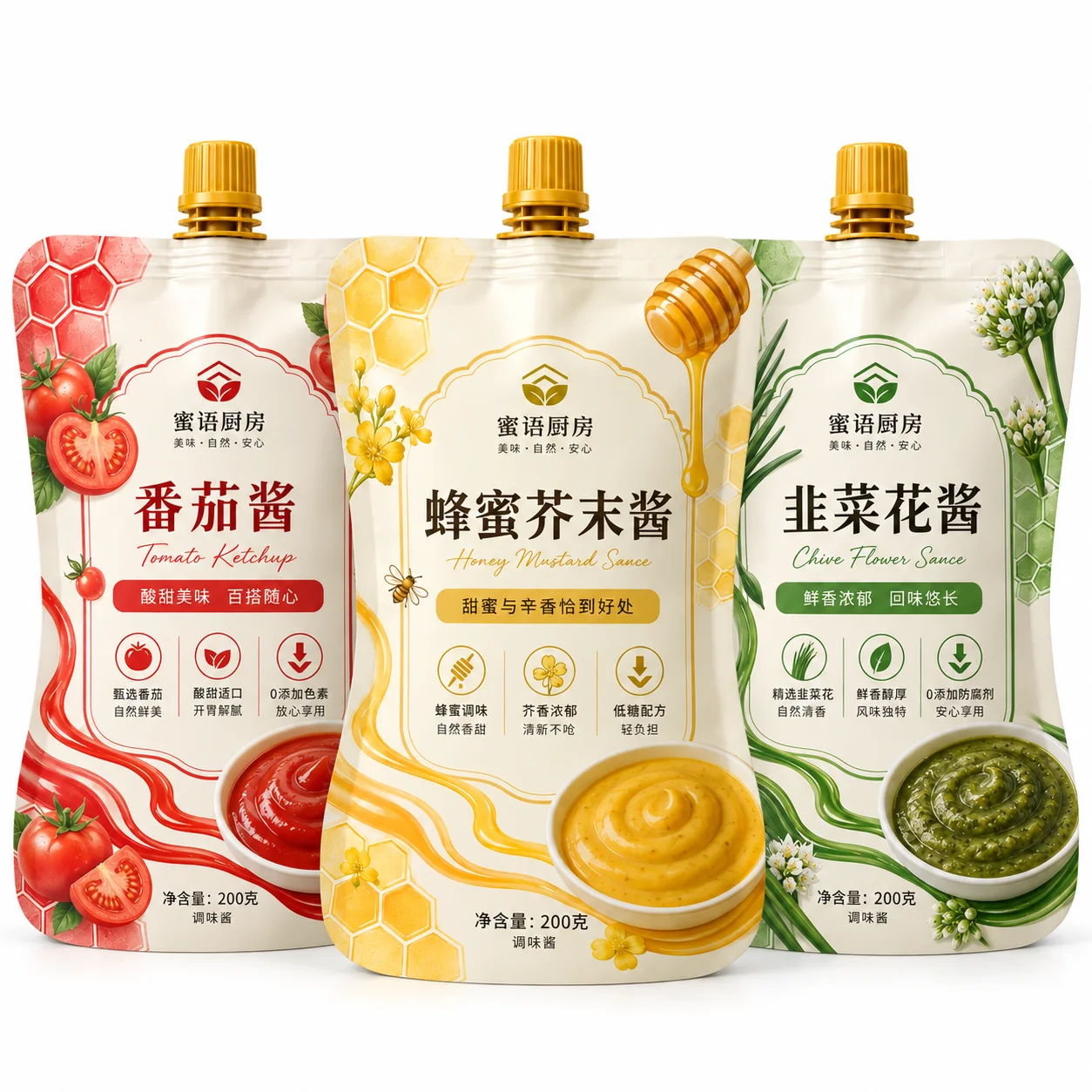 蜂蜜芥末酱包装袋 调味酱系列印刷展示