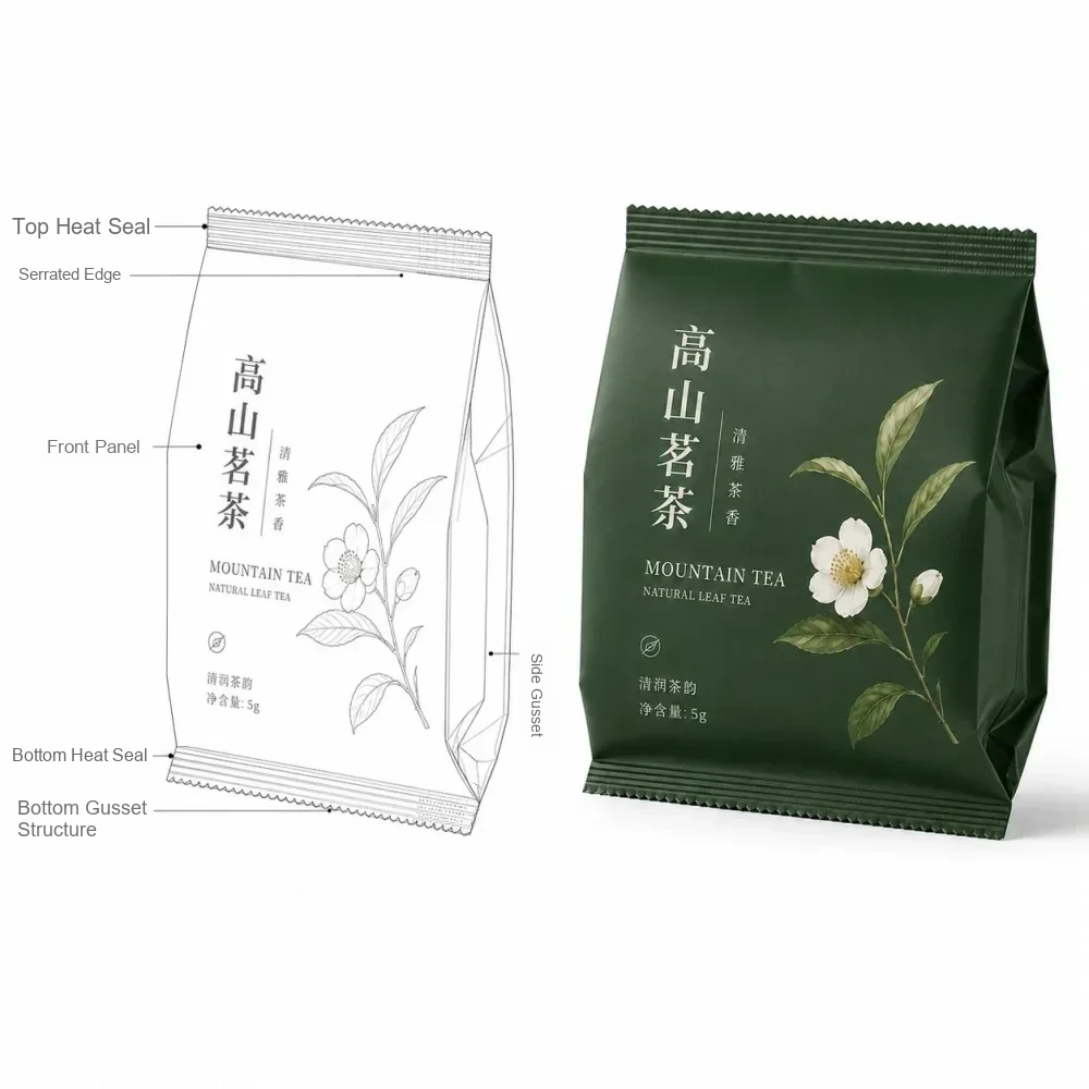 茶叶包装 袋型结构线稿与实物对比